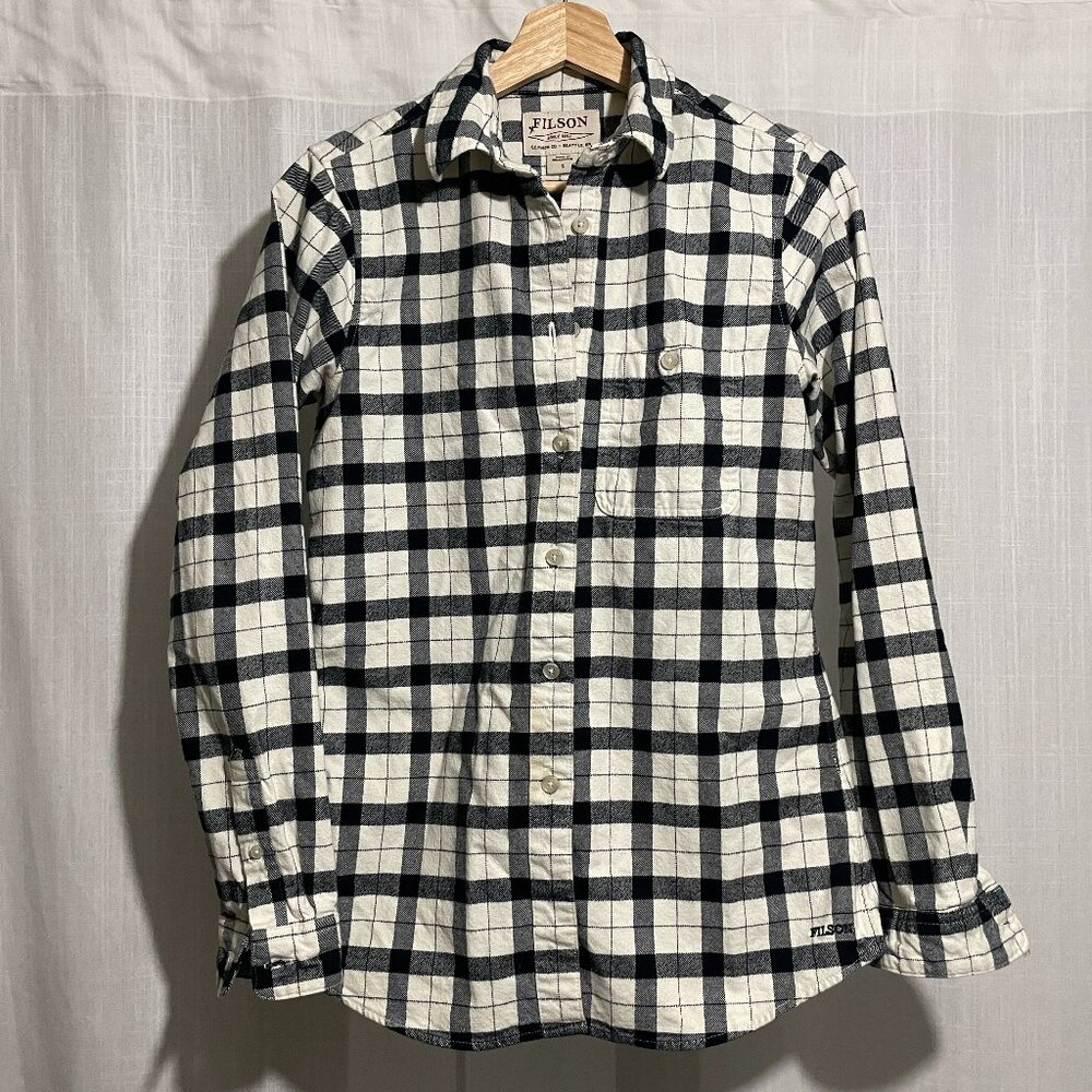 Filson cream + black plaid flannel button up, Small
